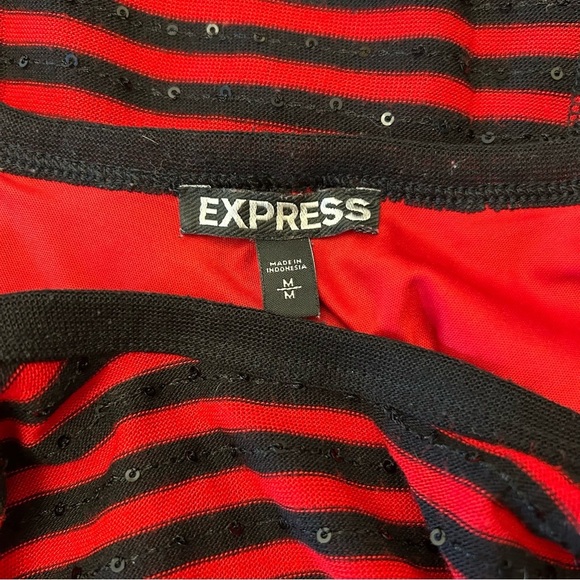 EXPRESS Red & Black Striped Sequin scoop Back Bodycon Dress - Picture 4 of 11